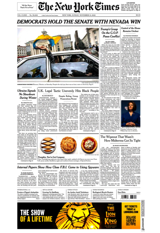The New York Times 纽约时报2022年11月13日 日刊高清无水印