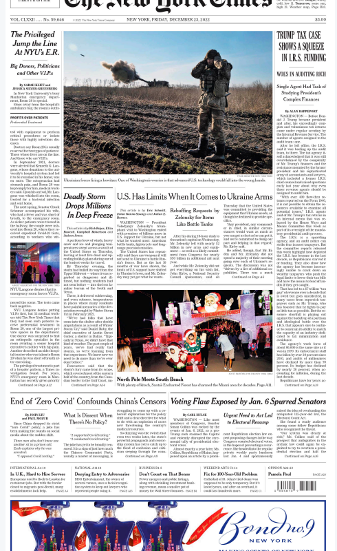 The New York Times 纽约时报2022年12月23日 日刊高清无水印